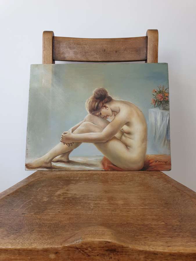 1960s Nude Female Oil on Board Painting