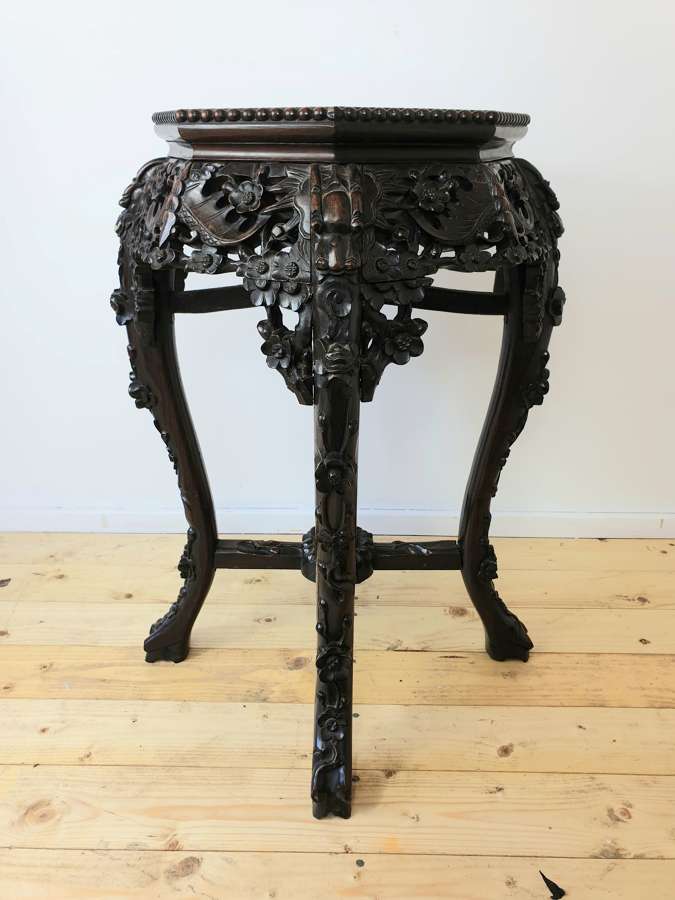 Late 19th Century Chinese Qing Dynasty Carved Jardiniere Stand Table