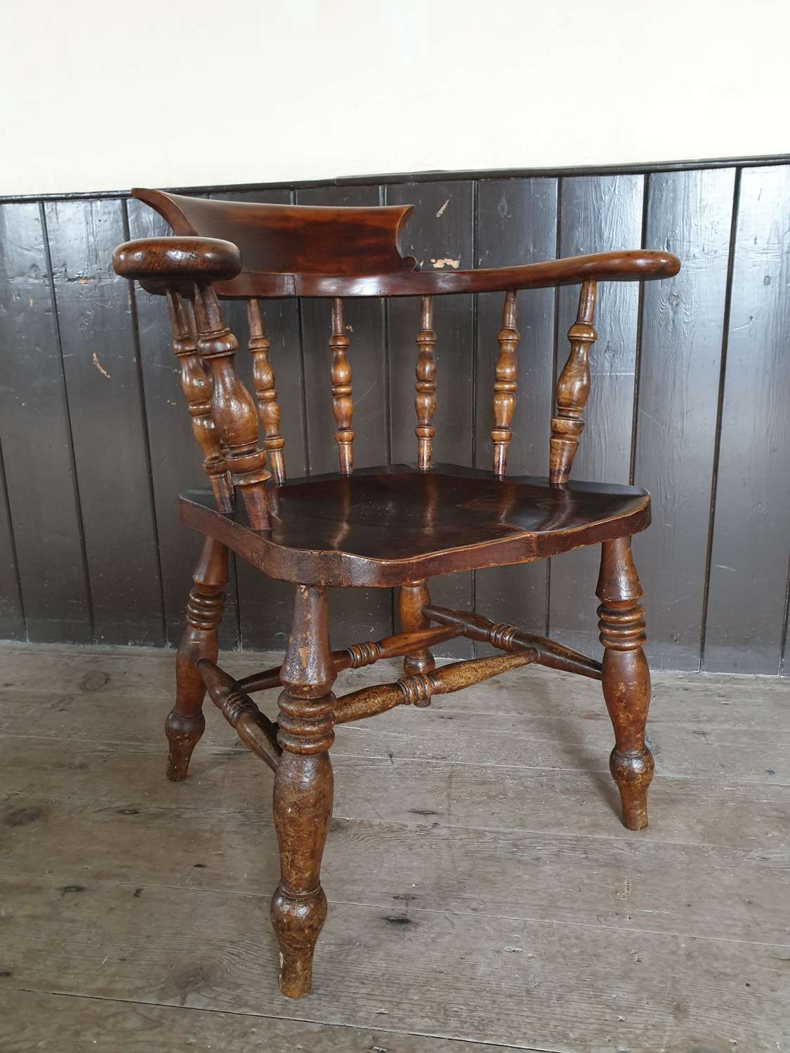 Victorian Elm & Beech Smokers Bow Captains Chair